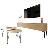 סט סלוני סט מזנון וזוג שולחנות דגם קיסר עץ טבעי Panda Style למכירה , 2 image