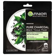 Pure Charcoal Black Tissue Mask Purifying & Hydrating Pore Tightening Garnier למכירה 