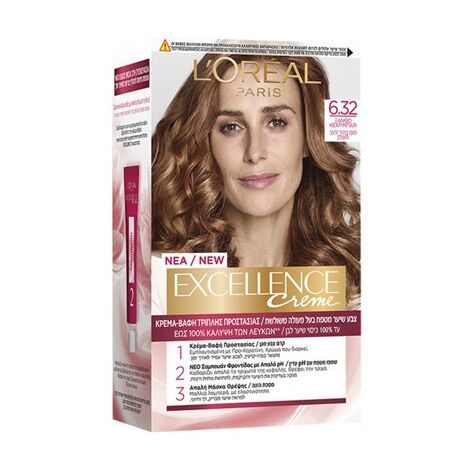 אקסלנס קרם צבע שיער קבוע בגוון 6.32 חום בהיר זהוב מעודן 48 מ"ל Loreal למכירה , 2 image