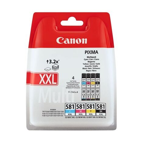 מארז ראשי דיו CLI-581XXL B/C/M/Y 1998C005 מארז 4 ראשי דיו Canon קנון למכירה 