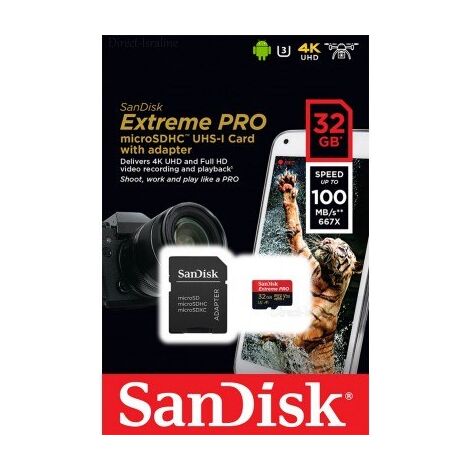 כרטיס זיכרון SanDisk Extreme Pro SDSQXCG-032G 32GB Micro SD סנדיסק למכירה , 3 image