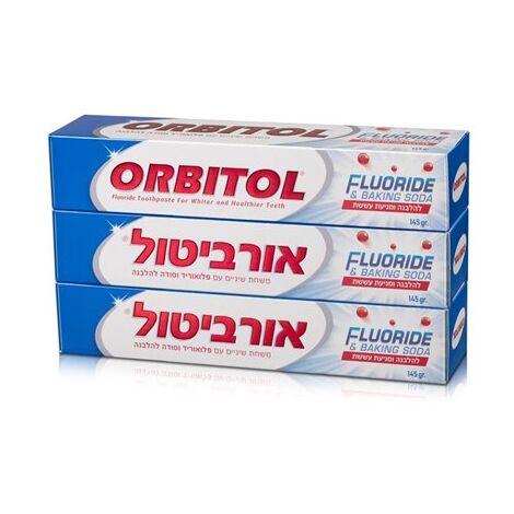 משחת שיניים משחת שיניים פלואוריד וסודה לשתיה 3*145 גרם Orbitol למכירה 