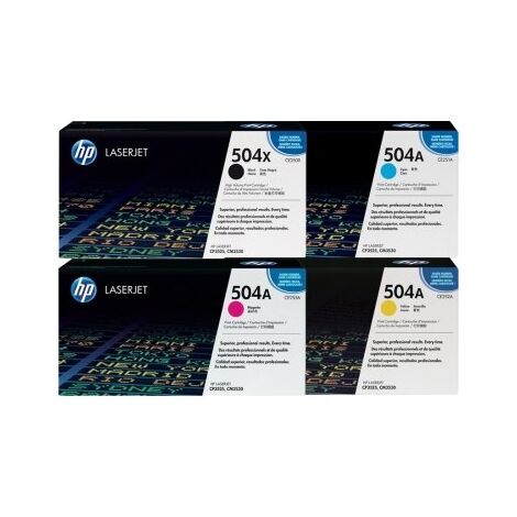 מארז ראשי דיו 504A 504X  CE250X+ CE251A/2A/3A סט 4 טונרים HP למכירה 