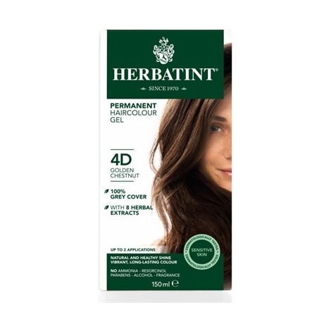 צבע שיער קבוע על בסיס צמחי גוון חום מוזהב 4D 150 מ"ל Herbatint למכירה 